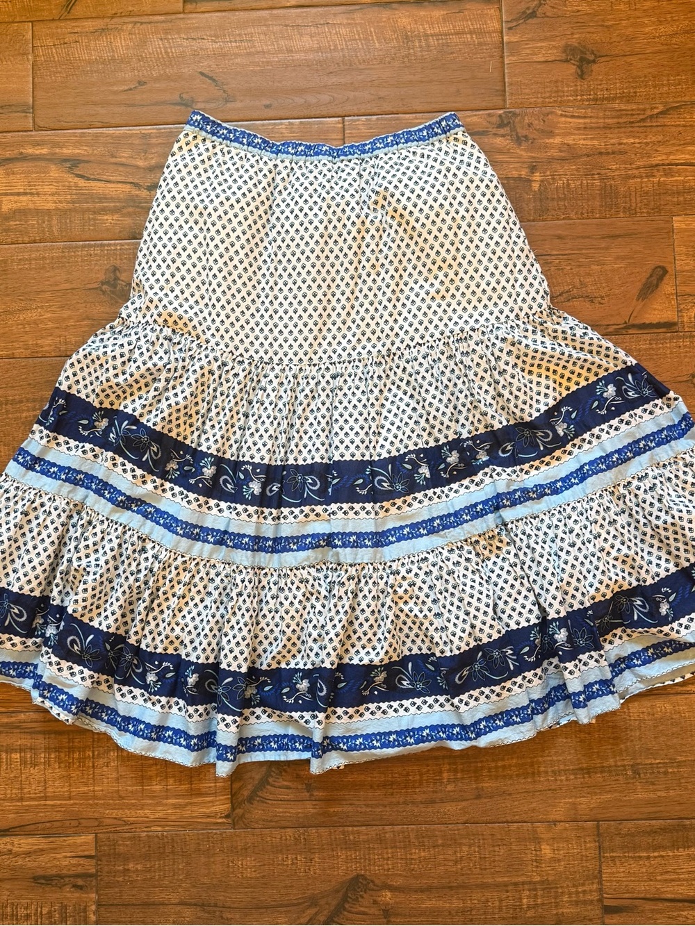 J.Crew Re-Imagined Cotton Tiered Midi Skirt Blue Floral Boho Prairie Size S